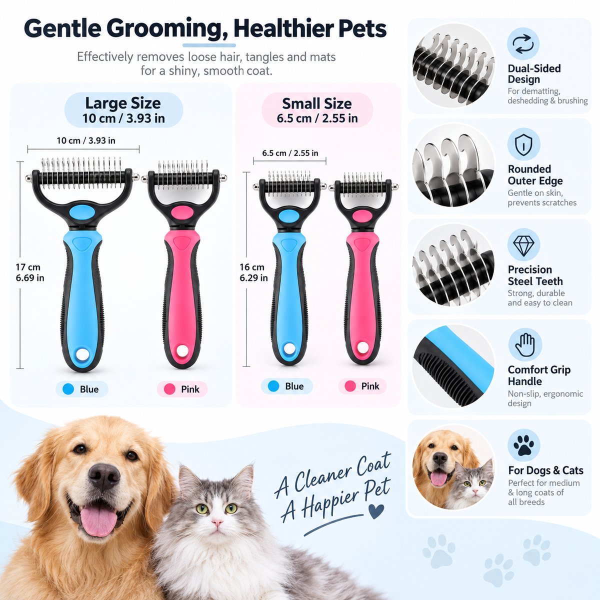 Pet Grooming Tool Brush Tangle Remover Dual Sided Design