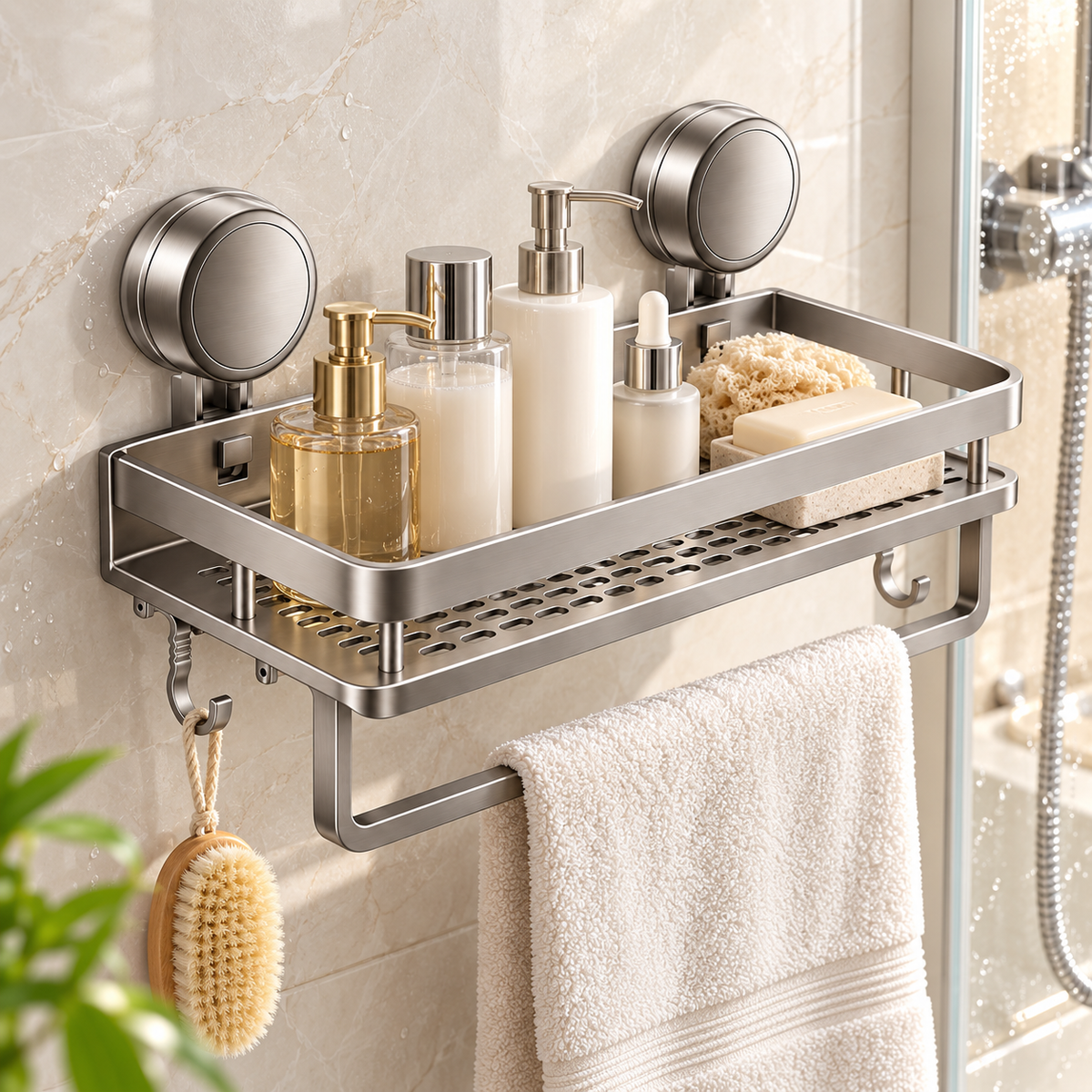 Removable Suction Cup Bathroom Storage Shelf Wall Mount