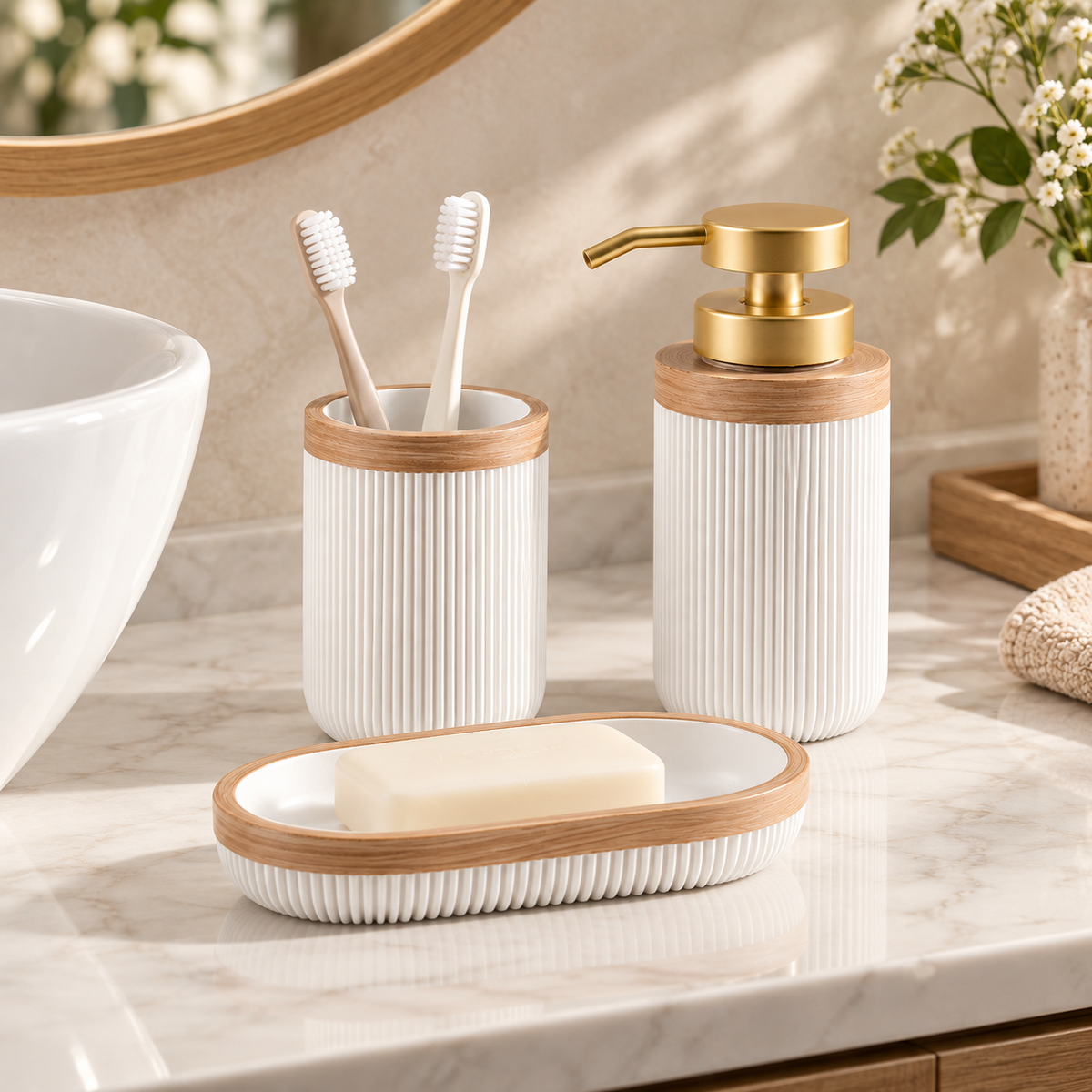 White Bathroom Accessory Set Stylish Decor Collection