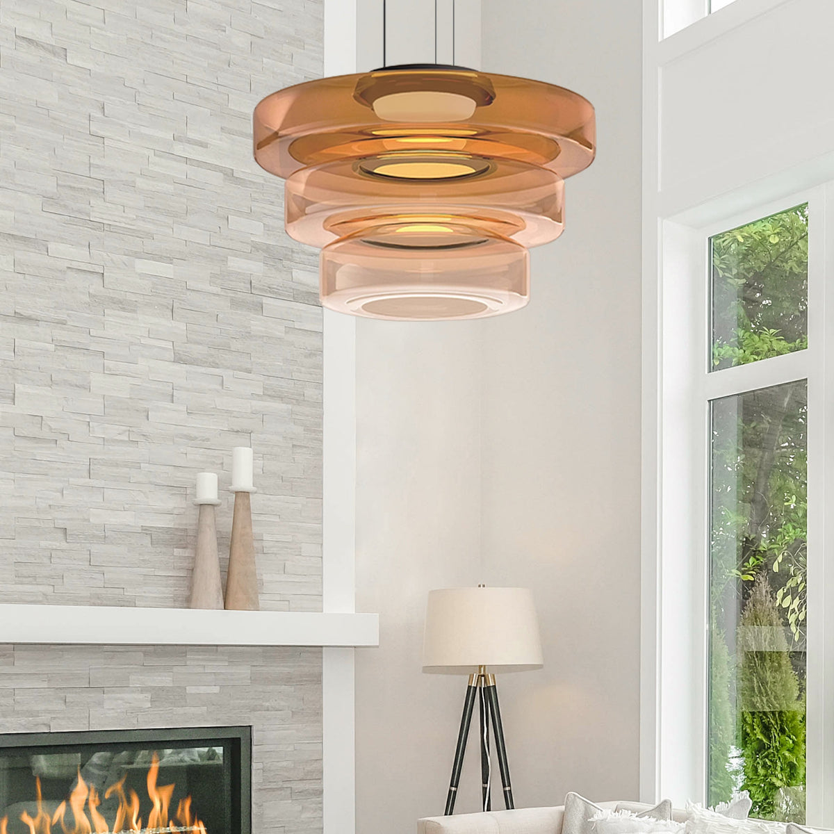 Bauhaus Glass Pendant Light | Modern Layered LED Hanging Lamp