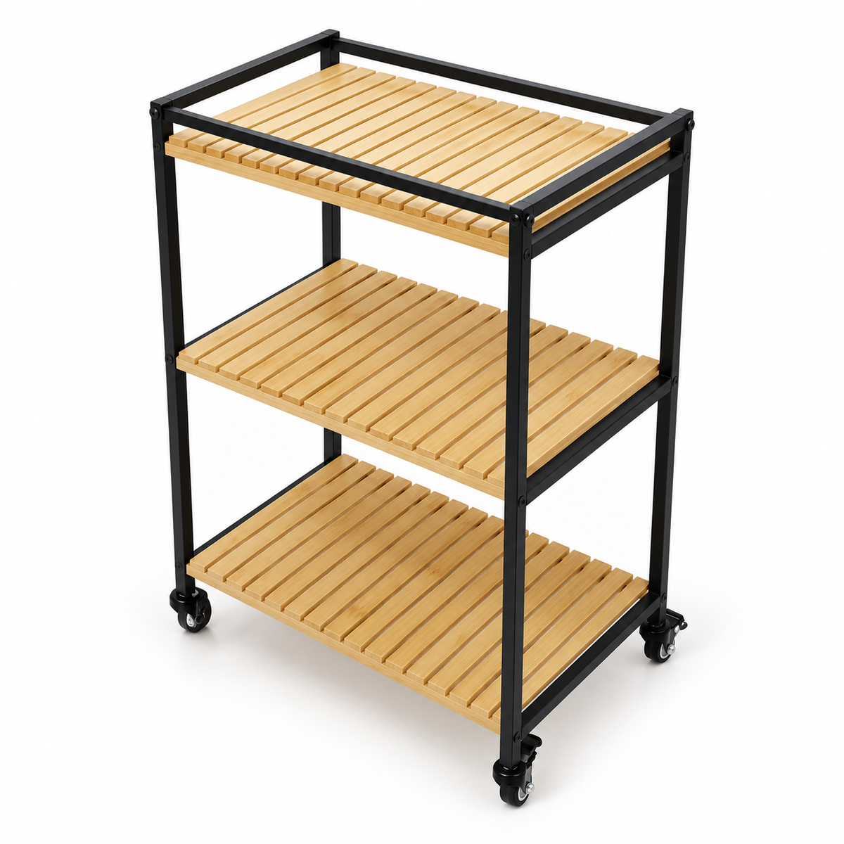 Bamboo Storage Trolley Rack Rolling Organizer