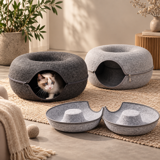 Cat Cave Bed Donut Cozy Hooded Enclosed Pet Nest