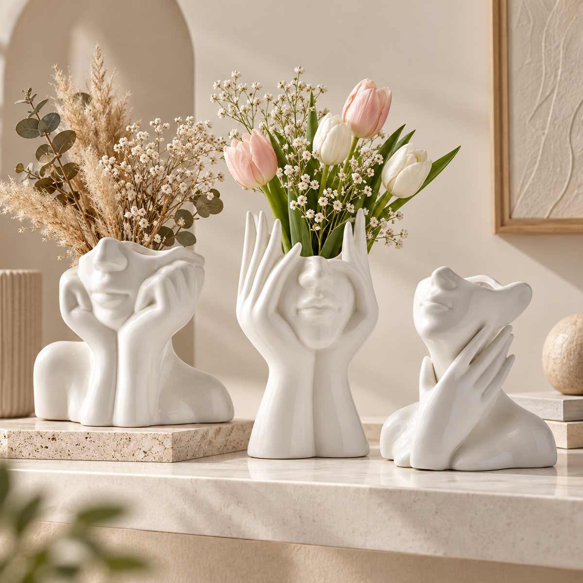 Handmade Decorative Vase Unique Face Sculpted Decor