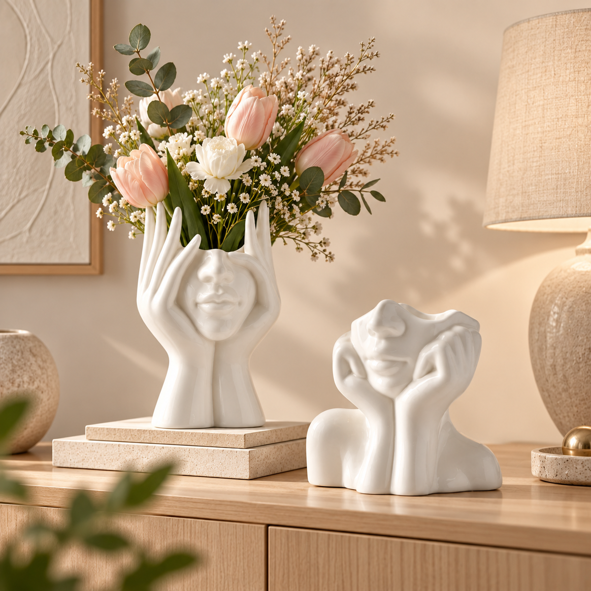 Handmade Decorative Vase Unique Face Sculpted Decor