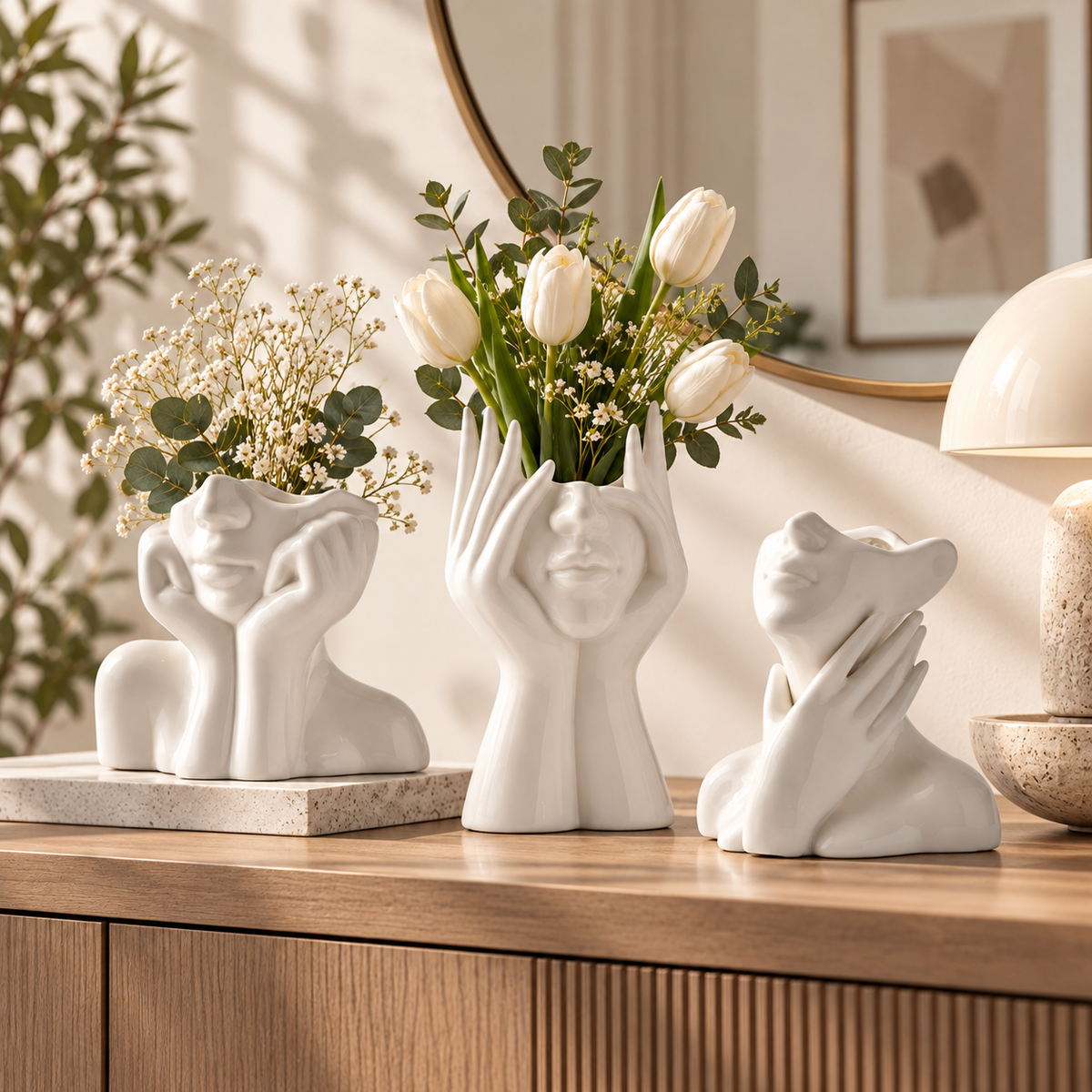 Handmade Decorative Vase Unique Face Sculpted Decor