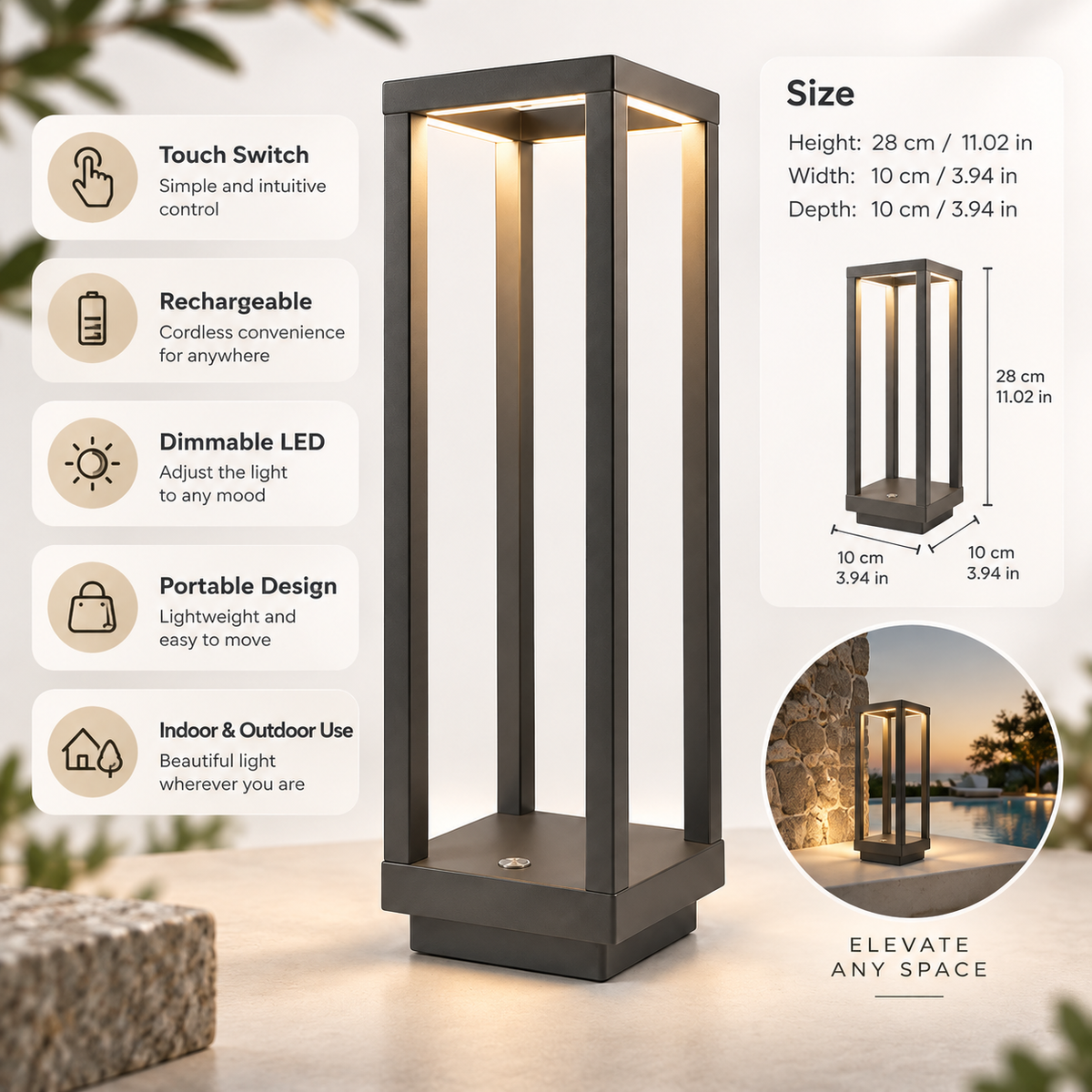 LED Table Lamp Outdoor Portable Rechargeable Touch Switch