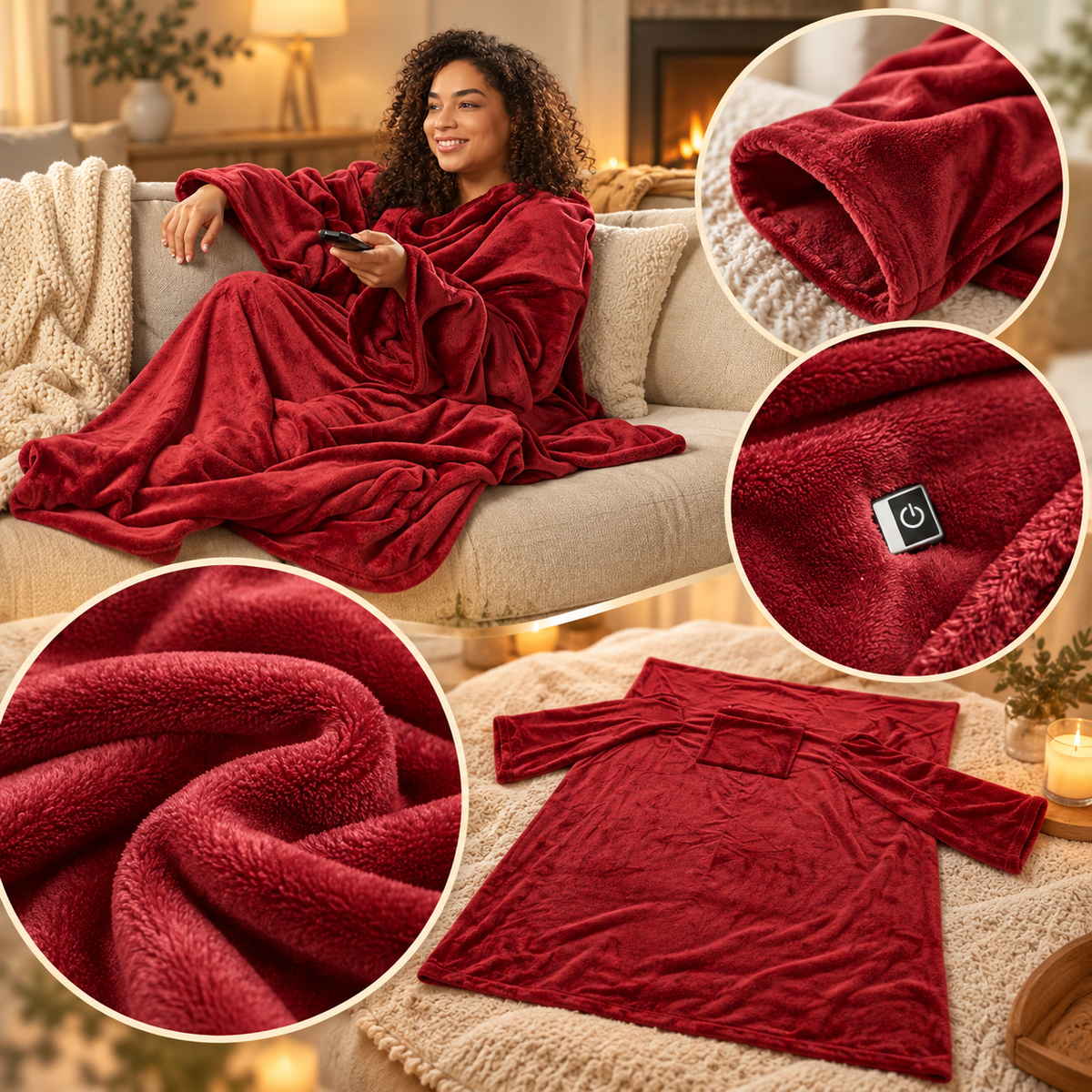 Machine Washable Heated Blanket Sleeves Cozy Throw