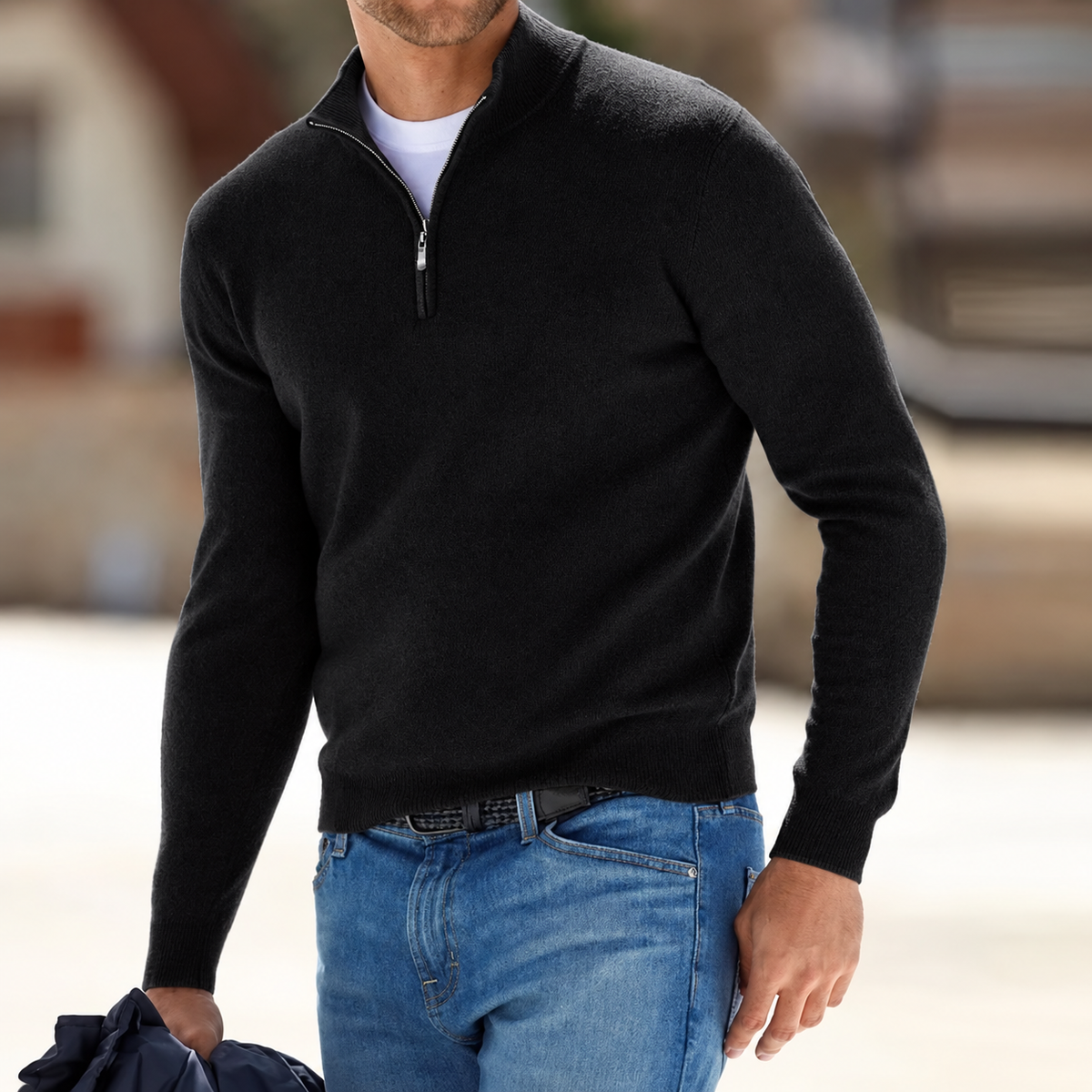 Men's Long Sleeve Sweater Zip-Up Design | Casual