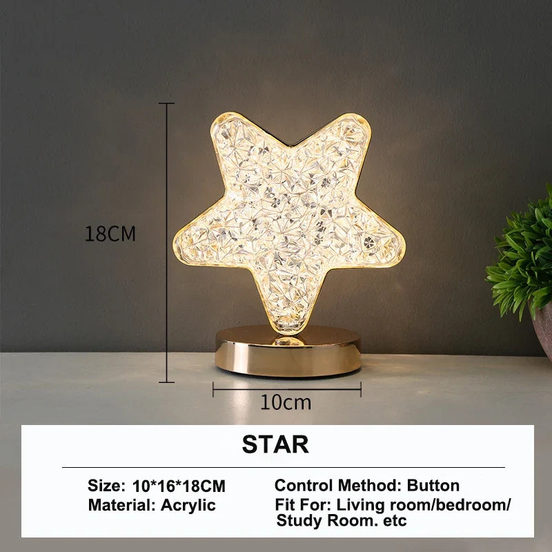 Stellora | 3D Crystal LED Night Light | Rechargeable Touch Dimming Lamp