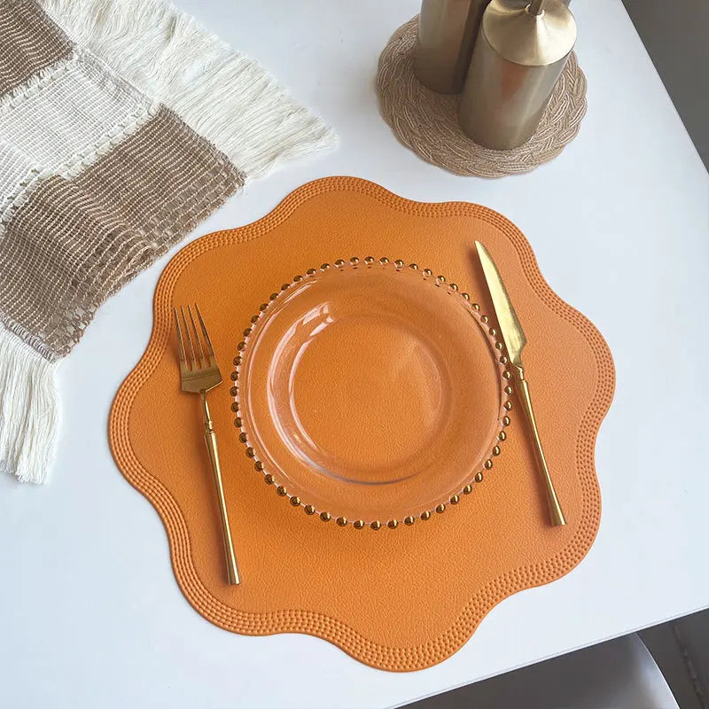FloraMat | Luxury Round Faux Leather Placemats | Embossed Flower Design