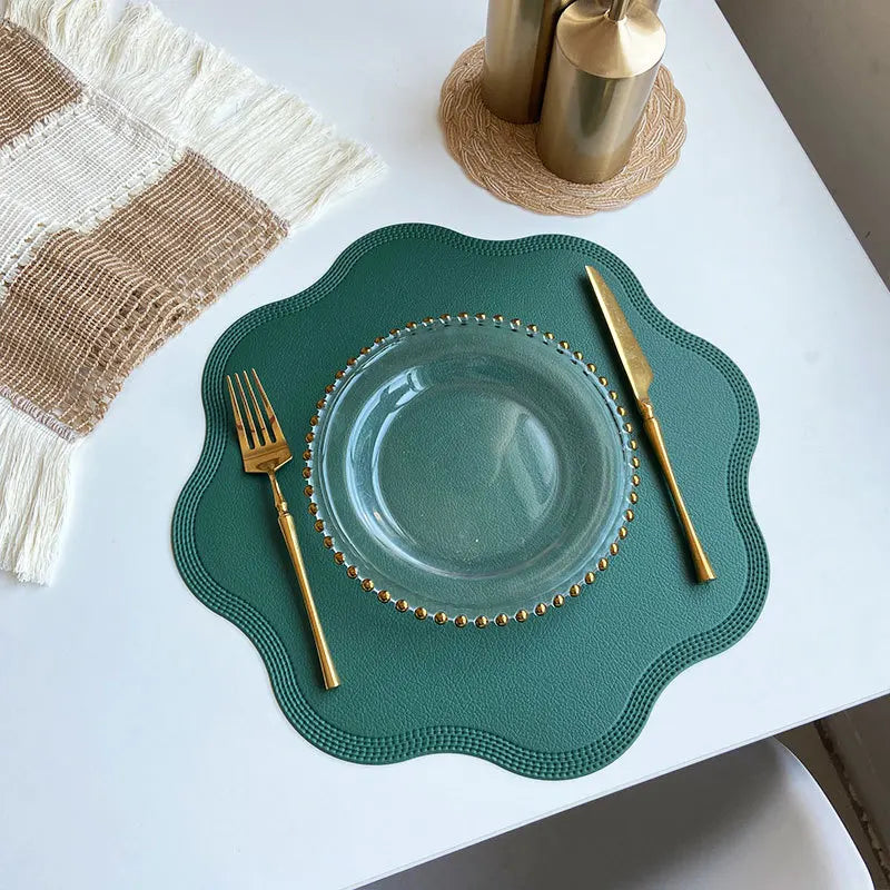 FloraMat | Luxury Round Faux Leather Placemats | Embossed Flower Design
