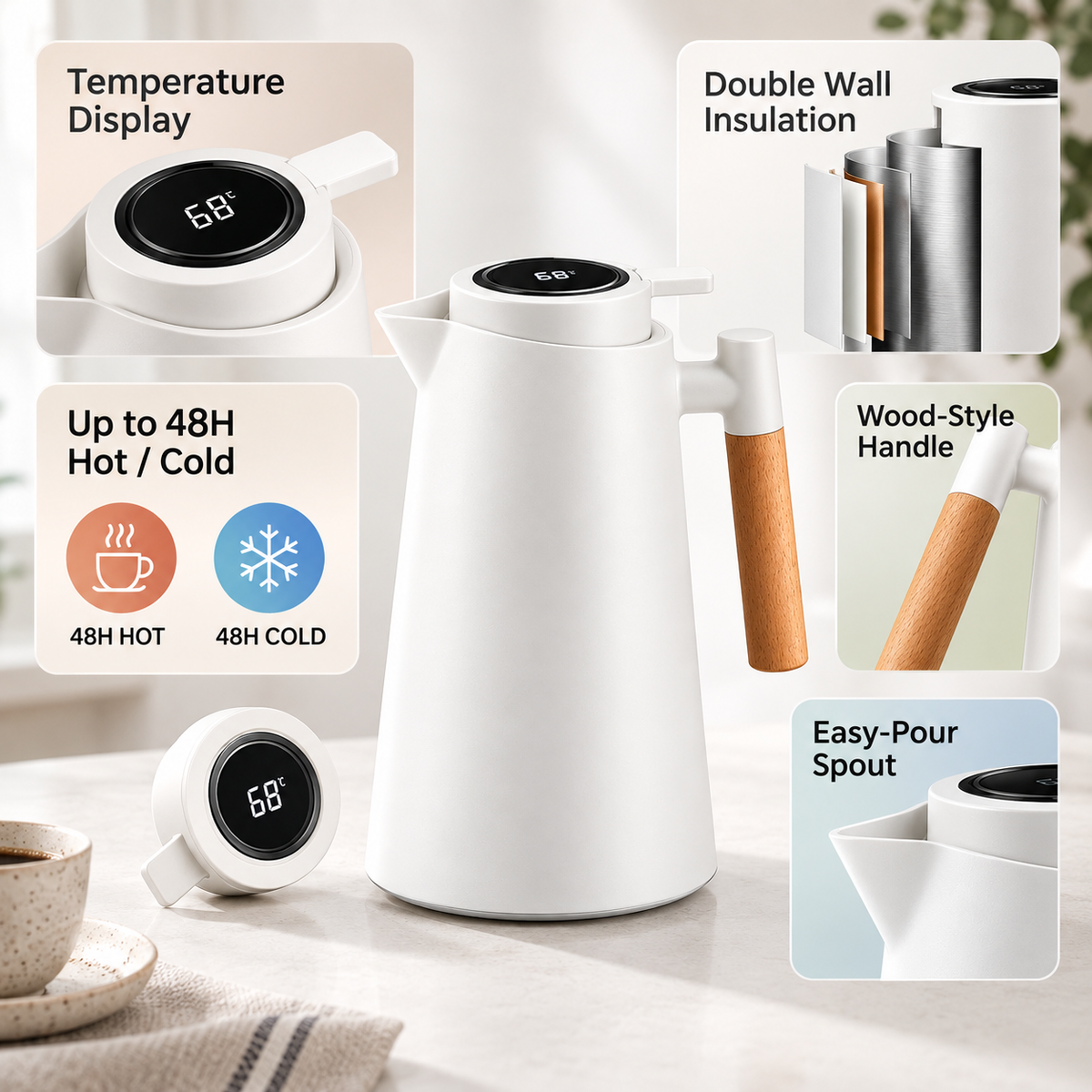 Thermo Kettle Temperature Display Double Wall Insulated