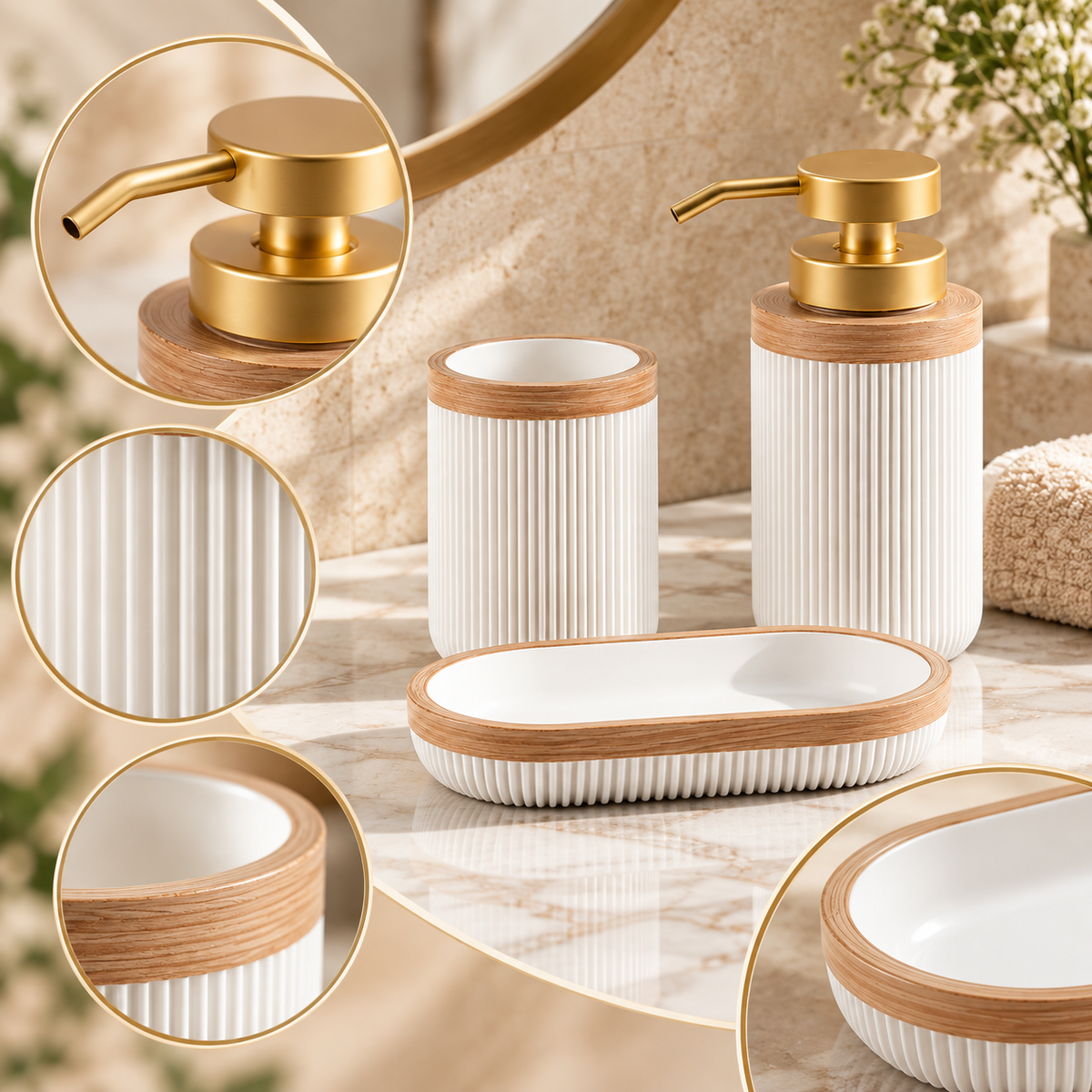 White Bathroom Accessory Set Stylish Decor Collection