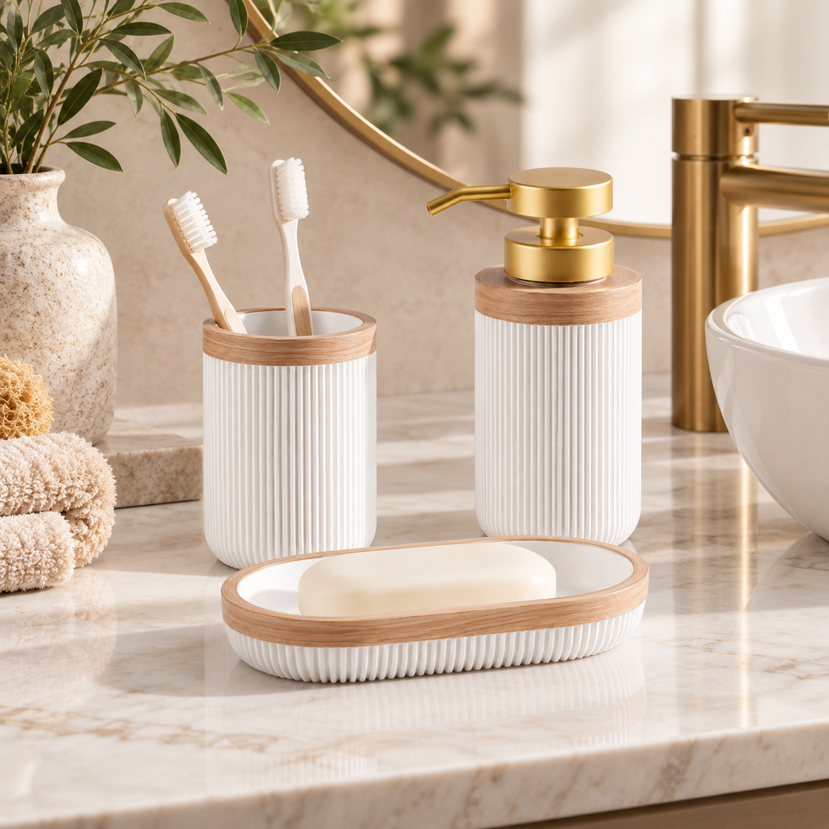 White Bathroom Accessory Set Stylish Decor Collection