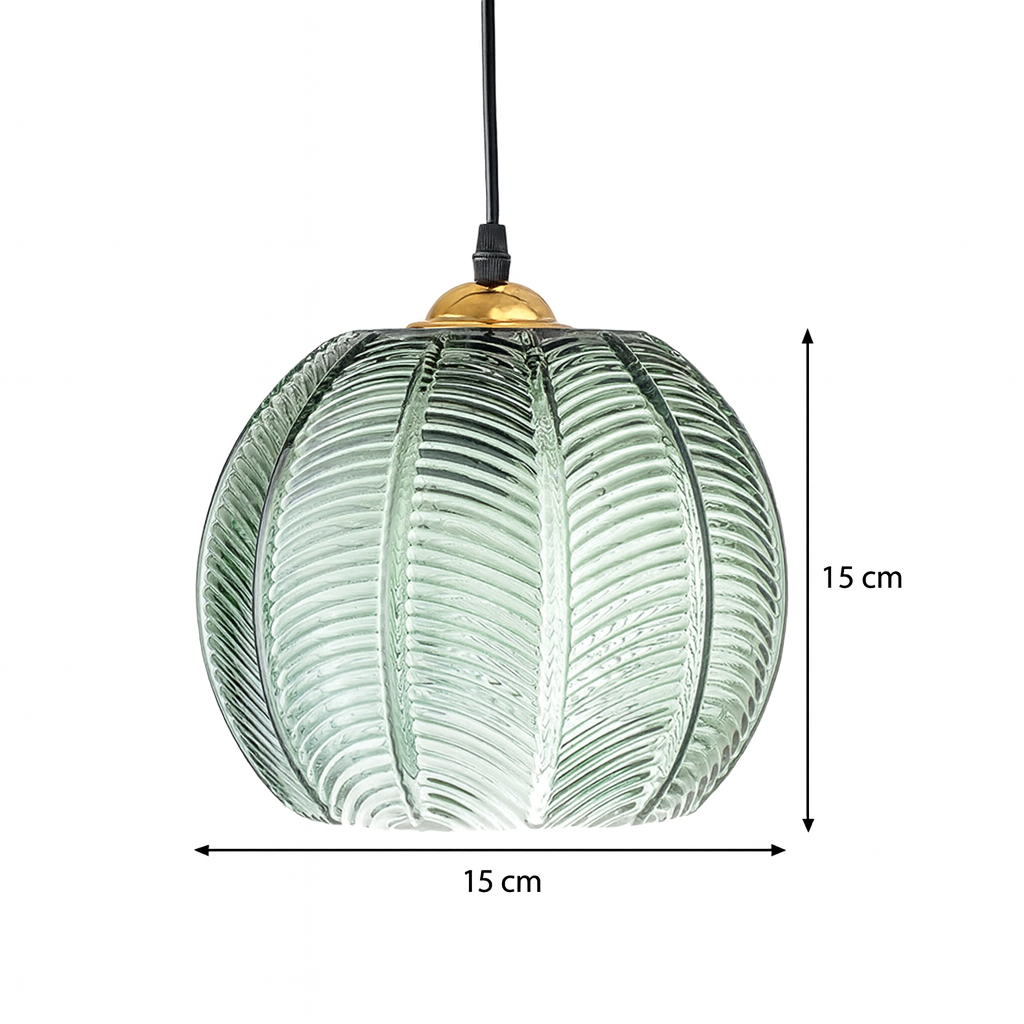 Pumpkin Ribbed Glass Pendant Lamp | Retro Green Hanging Light
